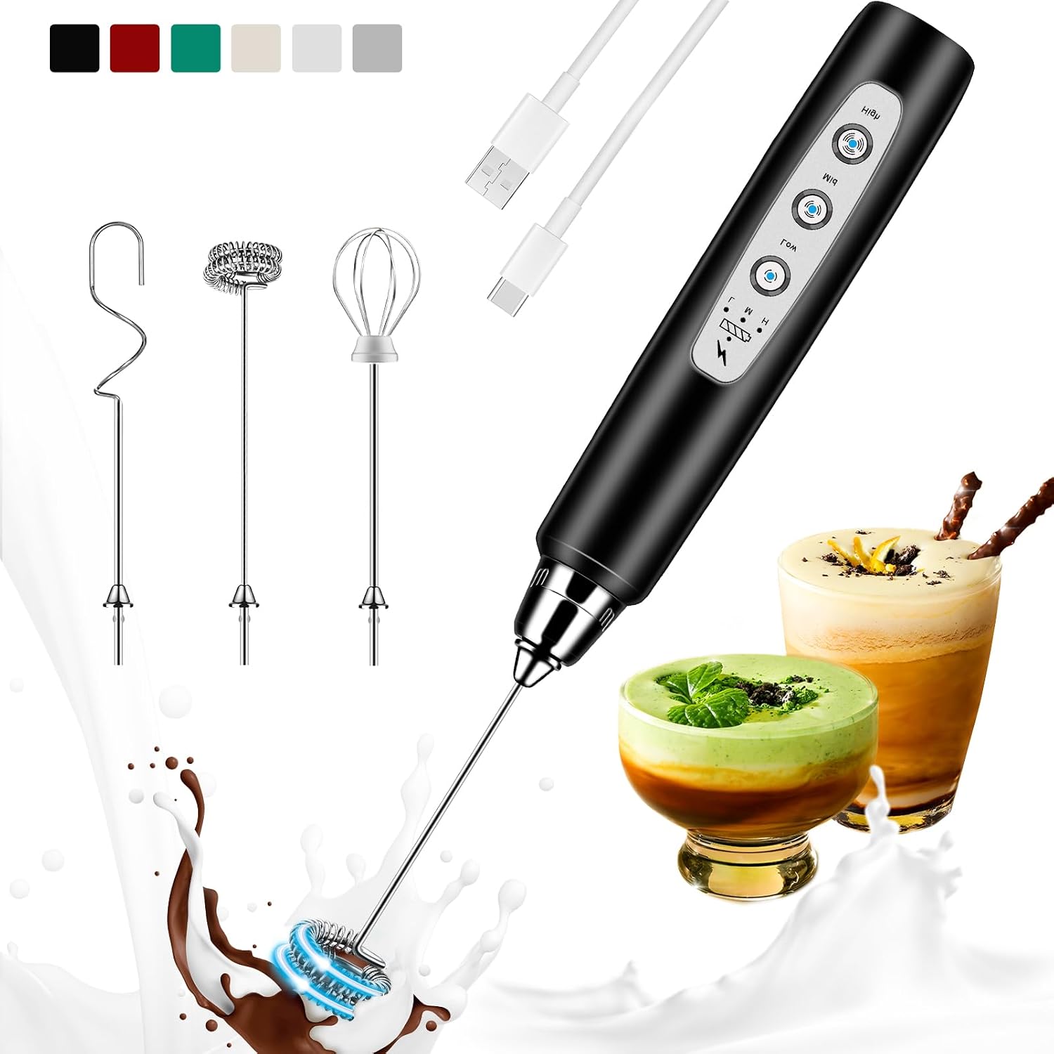 Electric Milk Frother Handheld - Перезаряжаемый ручной вспениватель молока, 3-скоростной электрический